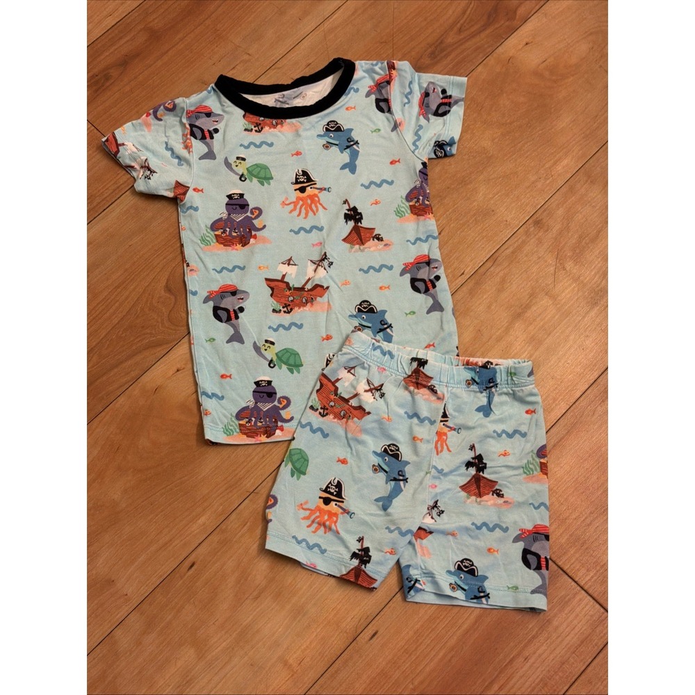 Birdie Bean Baby Boys 18-24 Months Pirates Bamboo Shorts Pajamas Set VGC